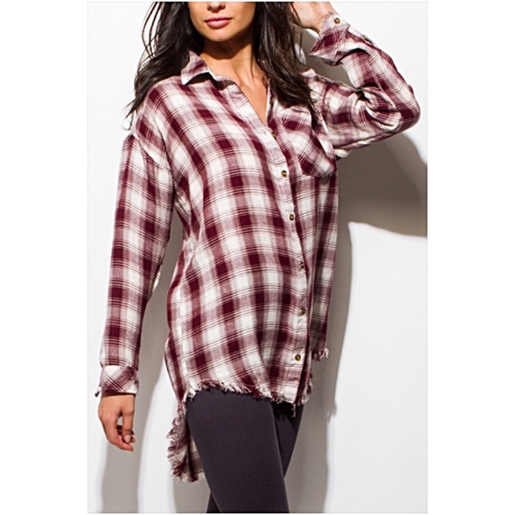 Boho Plaid Fringe Button Down Shirt SMLXL - Picture 2 of 8